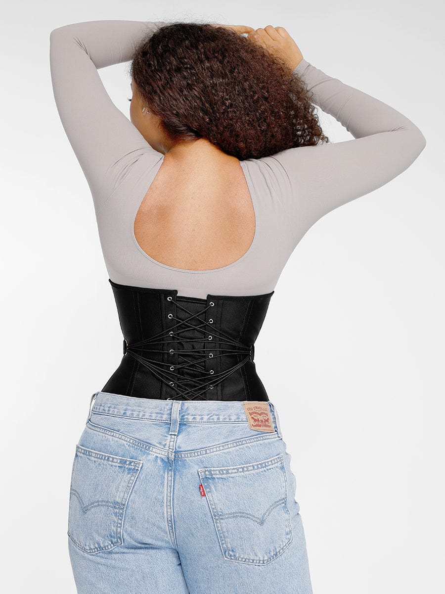 Wholesale U-Shaped 10 Steel Bones Latex Waist Trainer with Fan Lacing and Front Buckle Adjustment